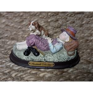 Vintage Misubanti Collection, Boy Figurine Sleeping with His Dog Spring Day